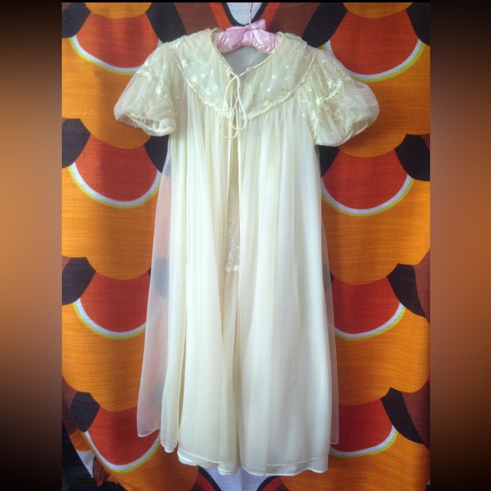 Vintage 50s 60s Gotham Gold Stripe Peignoir Set Lingerie Nightgown